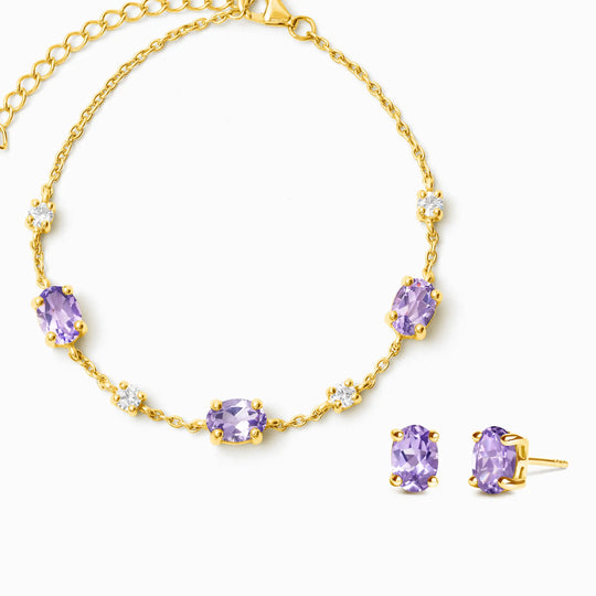 Mini Amethyst Jewellery Set | 18k Gold Vermeil | Bracelet & Earrings Set Vianne Jewellery