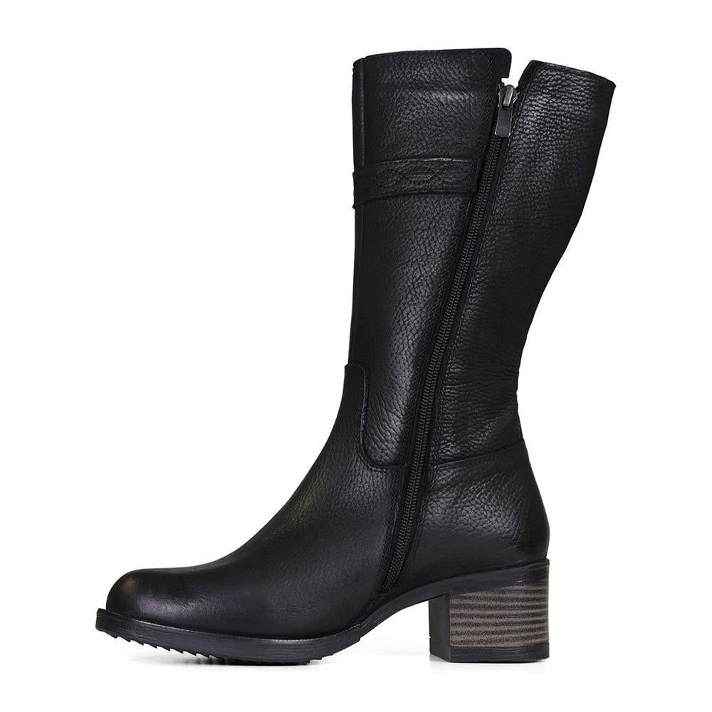 Women’s Black Knee-High Boots – Tumbled Leather – Low Block Heel Van-Dal Shoes