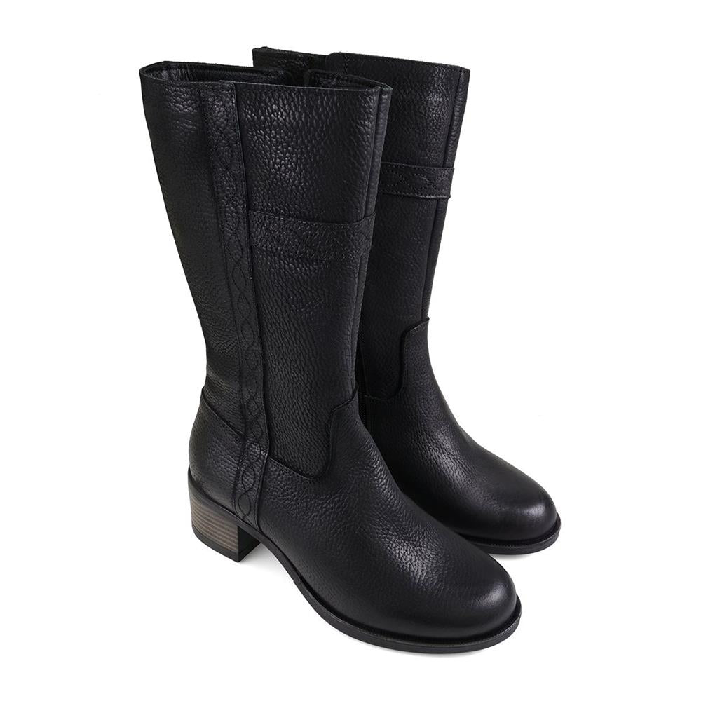 Women’s Black Knee-High Boots – Tumbled Leather – Low Block Heel Van-Dal Shoes