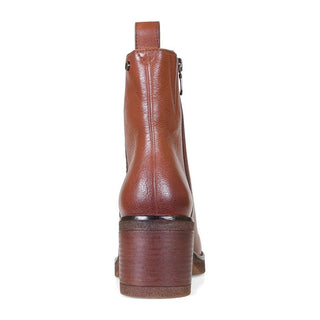 Tan tumbled leather contemporary comfort boot in extra wide EE fit with 70mm platform heel and ankle height