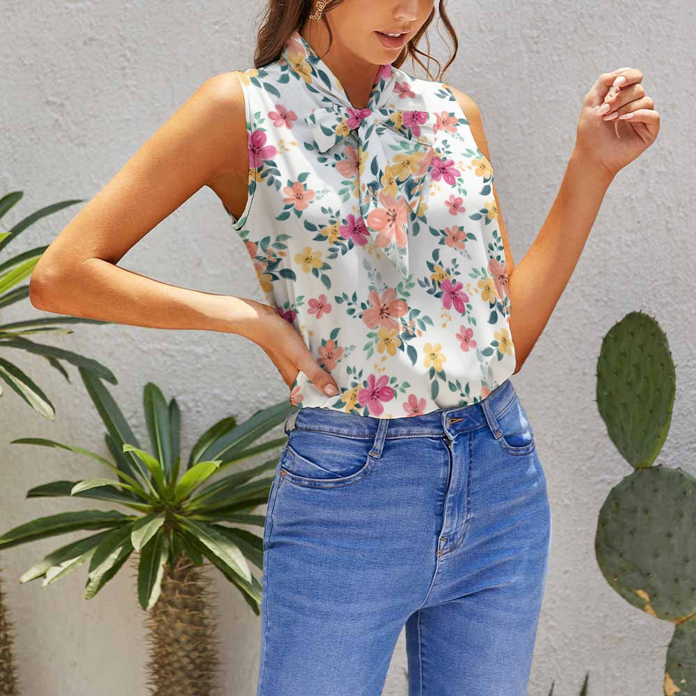 Floral Sleeveless Top chic and elegant Ezeyor