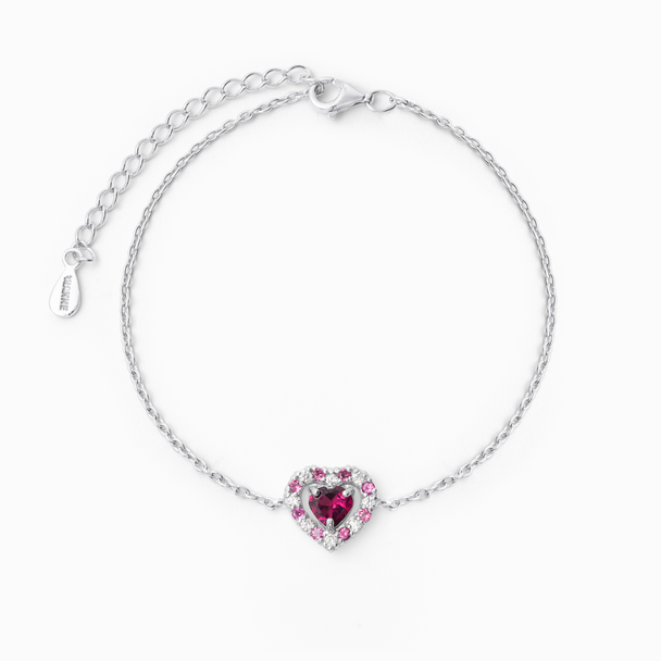 Sterling silver bracelet with red heart rhodolite garnet and pink rhodolite accents