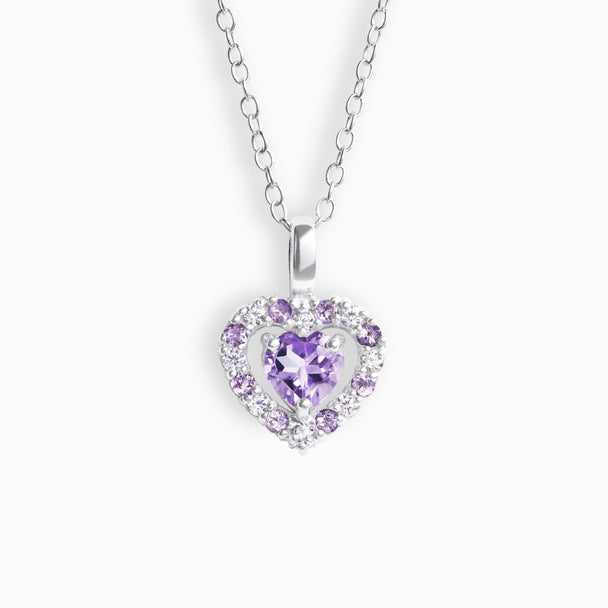 Purple Heart Lavender Amethyst pendant necklace with sterling silver chain and simulated diamonds