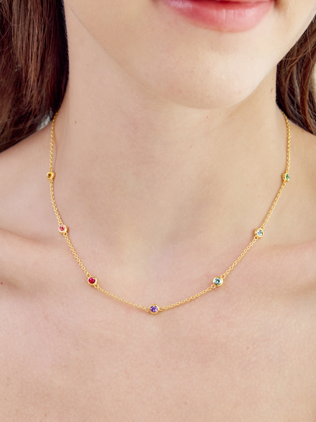 Rainbow Gemstone Necklace in 18k Gold Vermeil Vianne Jewellery