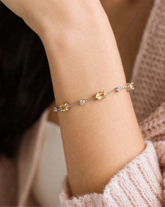Citrine Bracelet | Sterling Silver | Natural Gemstones with Simulated Diamonds Vianne Jewellery
