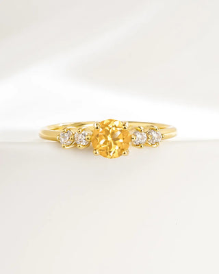 18k gold vermeil citrine ring with round cut yellow gemstone and simulated diamonds
