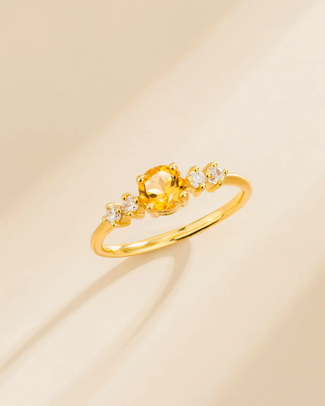 18k gold vermeil citrine ring with round cut yellow gemstone and simulated diamonds for everyday wear