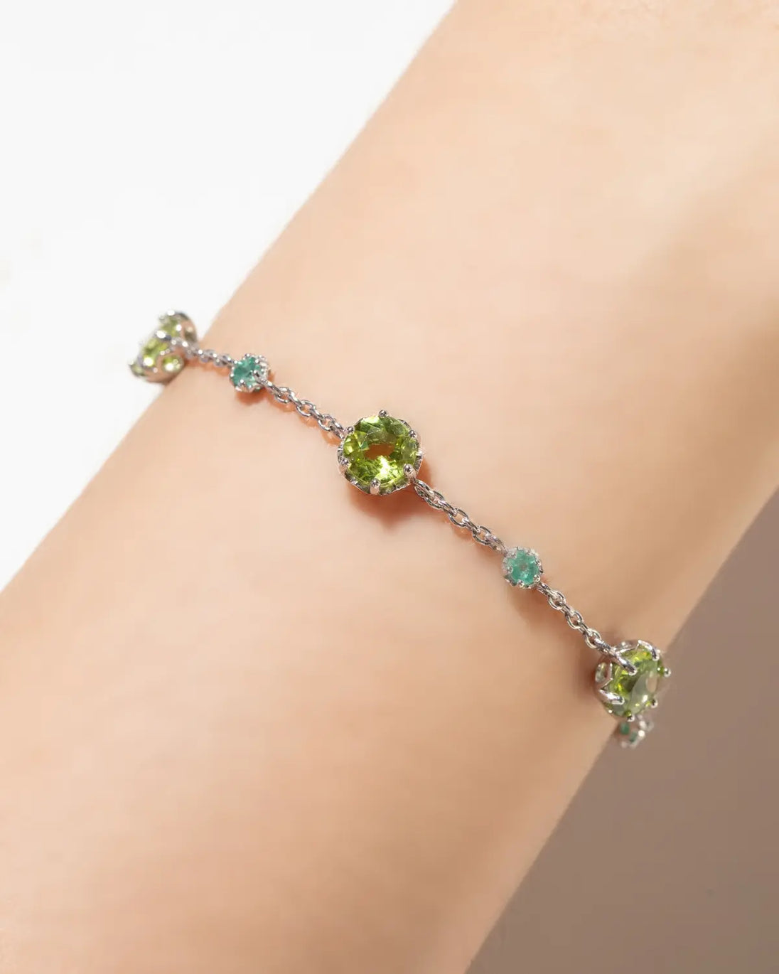 Emerald & Peridot Bracelet | Sterling Silver | Natural Gemstones Two Shades of Green Vianne Jewellery