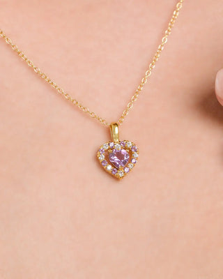 Purple heart lavender amethyst pendant necklace in 18k gold vermeil with simulated diamonds