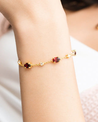 Garnet Bracelet | 18k Gold Vermeil | Natural Gemstones with Simulated Diamonds Vianne Jewellery
