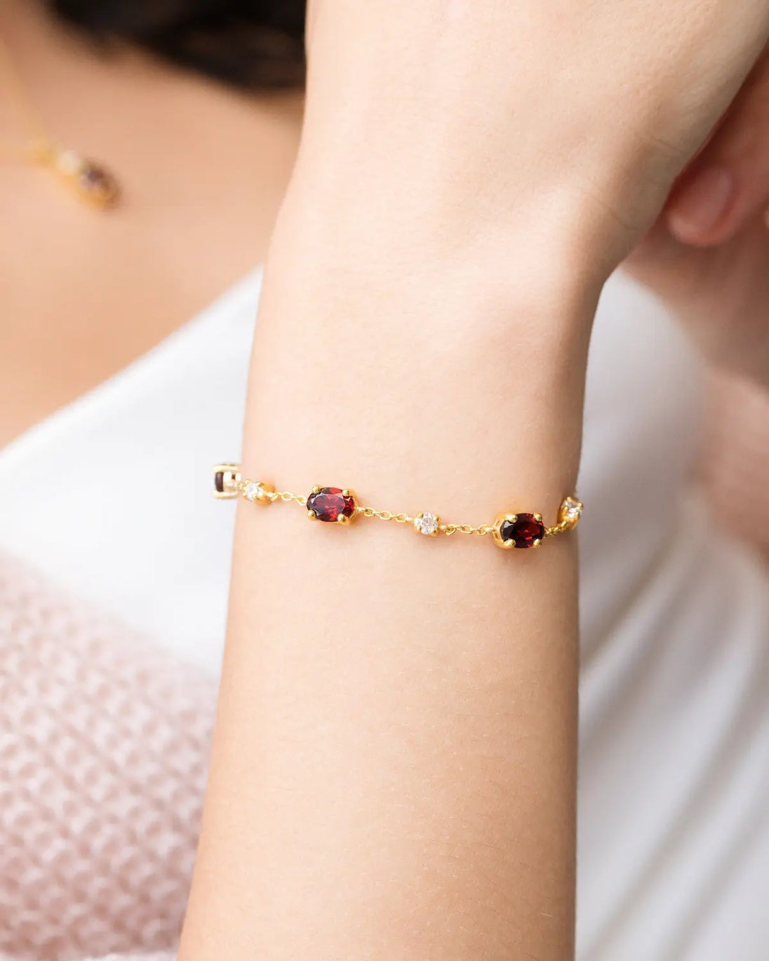 Garnet Bracelet | 18k Gold Vermeil | Natural Gemstones with Simulated Diamonds Vianne Jewellery