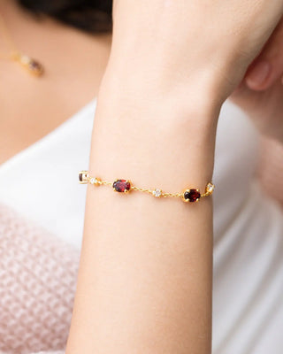 Garnet Bracelet | 18k Gold Vermeil | Natural Gemstones with Simulated Diamonds Vianne Jewellery