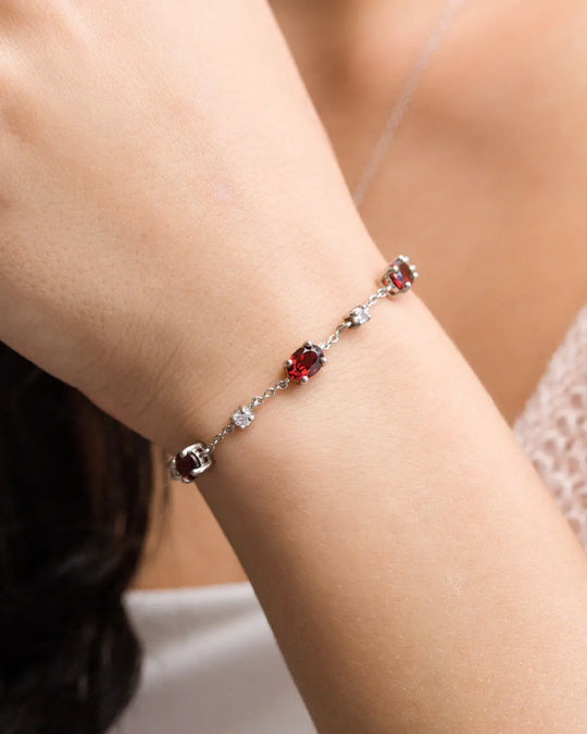 Garnet Bracelet | Sterling Silver | Natural Gemstones with Simulated Diamonds Vianne Jewellery