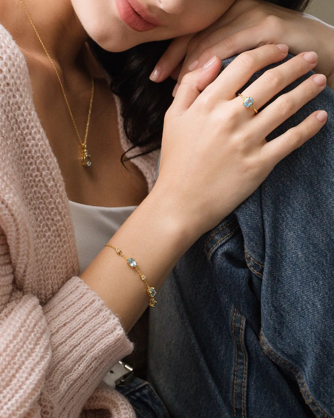 Mini Blue Topaz Jewellery Set | 18k Gold Vermeil | Bracelet & Earrings Set Vianne Jewellery