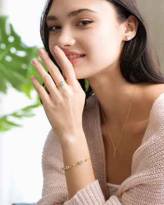 Mini Blue Topaz Jewellery Set | 18k Gold Vermeil | Bracelet & Earrings Set Vianne Jewellery
