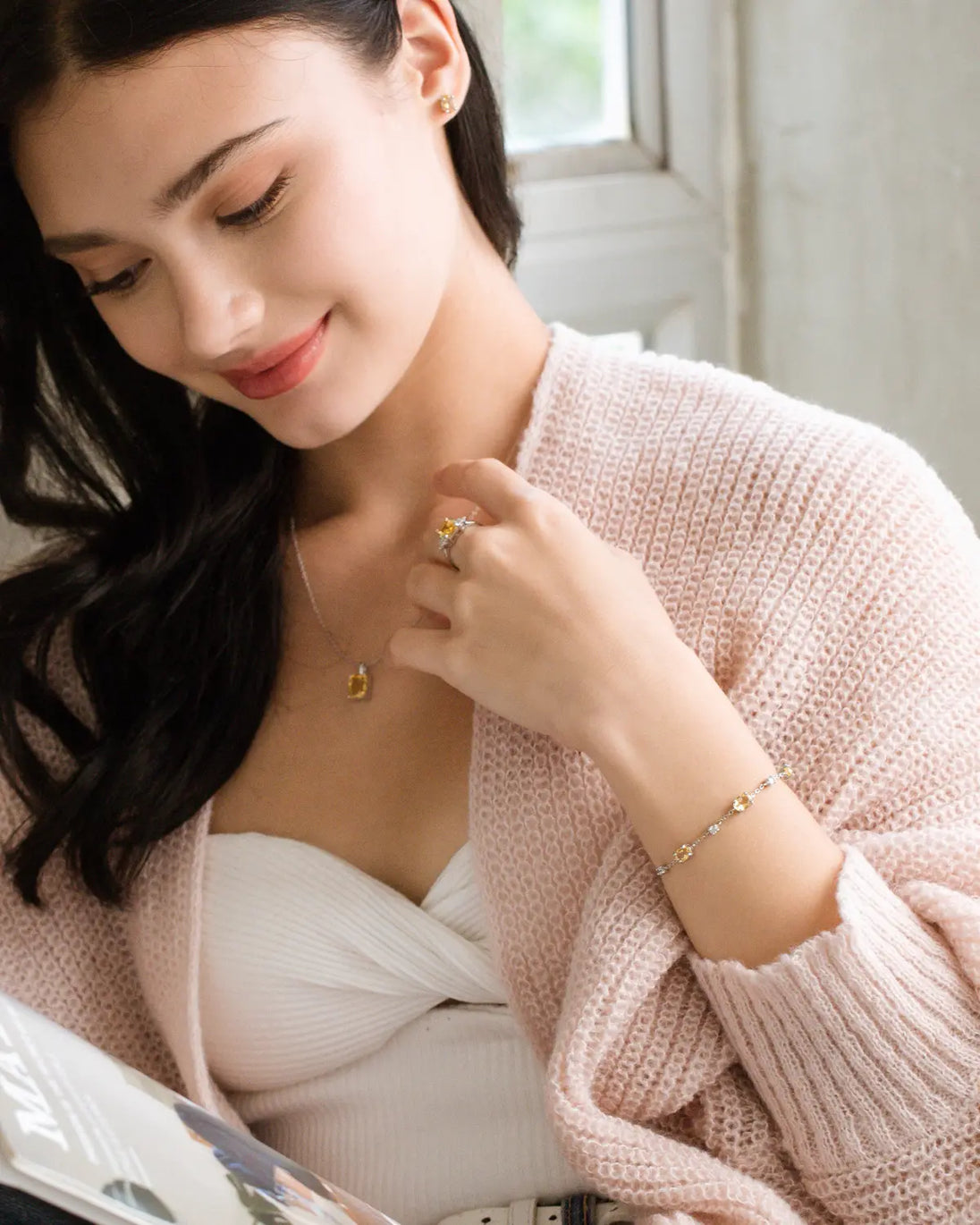 Mini Citrine Jewellery Set | Sterling Silver | Bracelet & Earrings Set Vianne Jewellery