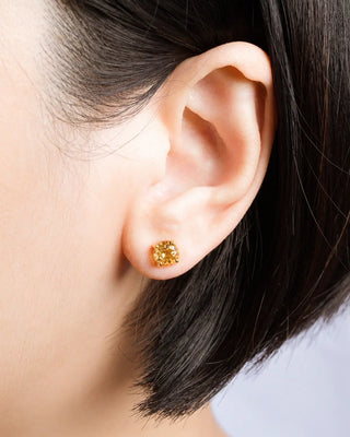 Citrine gold vermeil stud earring on ear from Citrine Everyday Jewellery gift set