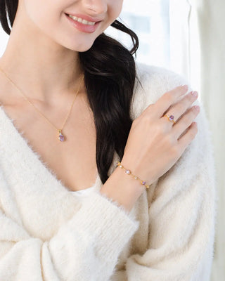 Lavender Amethyst Bracelet | 18k Gold Vermeil | Natural Gemstones with Simulated Diamonds Vianne Jewellery