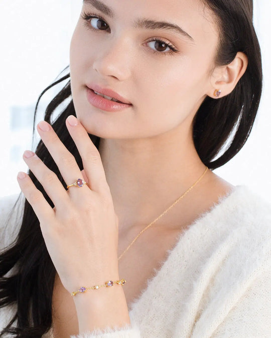 Mini Amethyst Jewellery Set | 18k Gold Vermeil | Bracelet & Earrings Set Vianne Jewellery