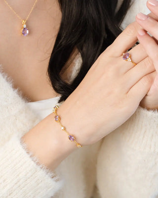 Lavender Amethyst Bracelet | 18k Gold Vermeil | Natural Gemstones with Simulated Diamonds Vianne Jewellery