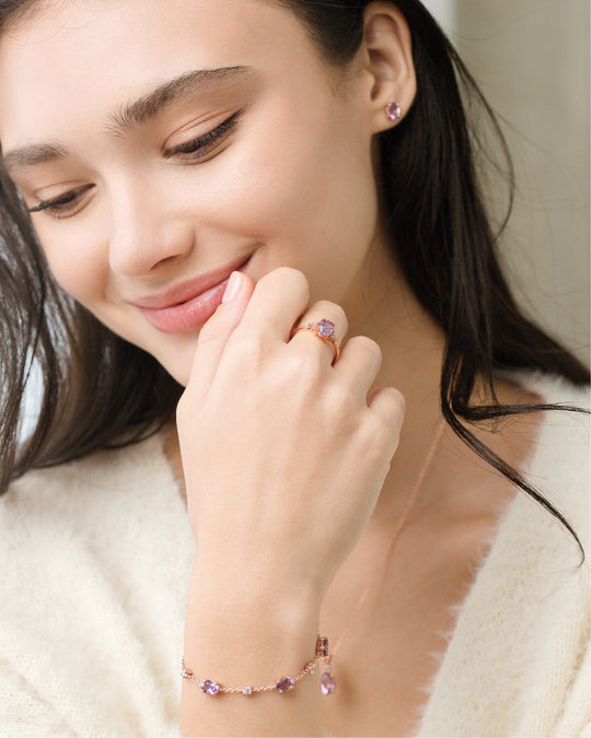 Mini Set 2 - Amethyst Jewellery Set in 18k Rose Gold Vermeil Vianne Jewellery
