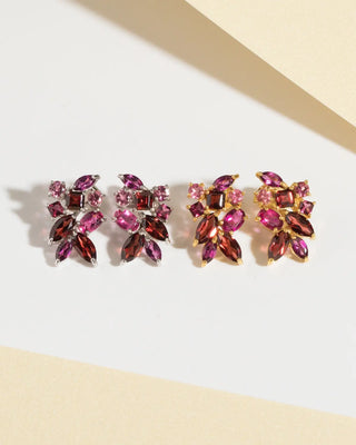 Large Red Gemstone Cluster Earrings | 18k Gold Vermeil | Garnet Rhodolite Pink Tourmaline Vianne Jewellery
