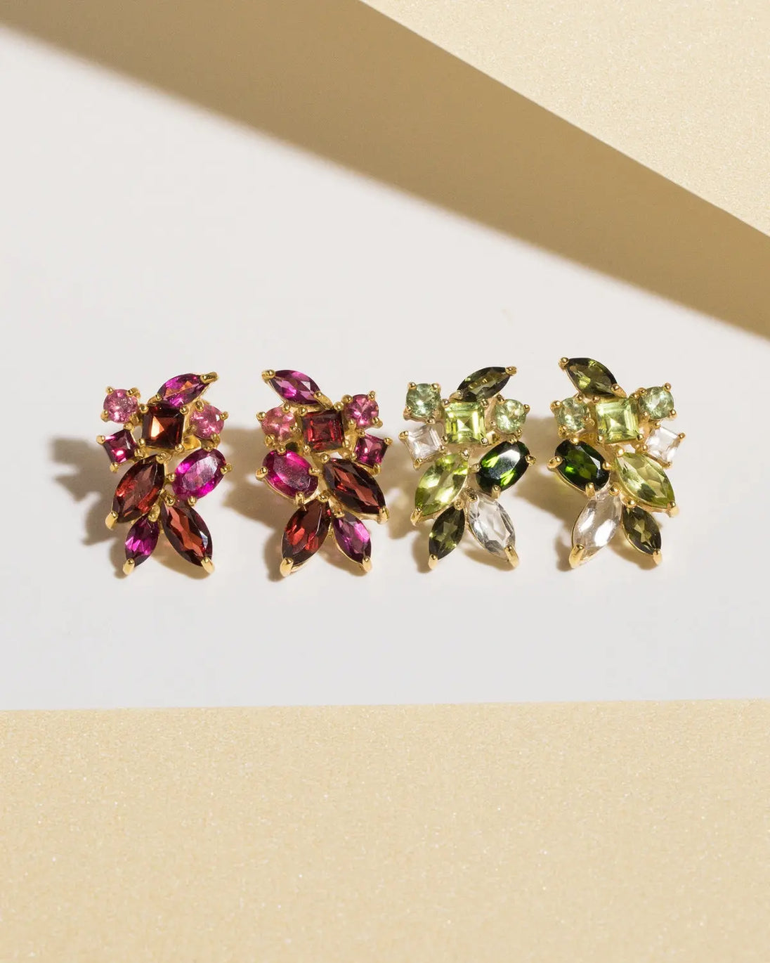 Large Red Gemstone Cluster Earrings | 18k Gold Vermeil | Garnet Rhodolite Pink Tourmaline Vianne Jewellery