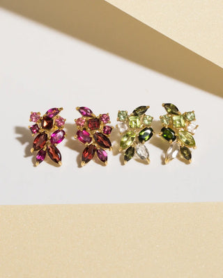 Large Red Gemstone Cluster Earrings | 18k Gold Vermeil | Garnet Rhodolite Pink Tourmaline Vianne Jewellery