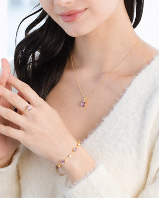 Lavender Amethyst Bracelet | 18k Gold Vermeil | Natural Gemstones with Simulated Diamonds Vianne Jewellery