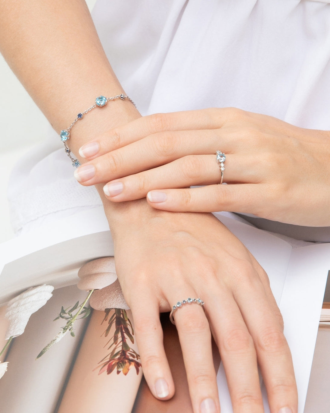 Blue Topaz Everyday Jewellery Set featuring sterling silver necklace, rings, and bracelet with sky blue topaz gemstones