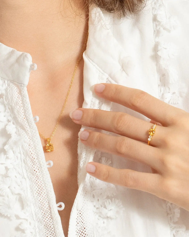 Citrine everyday jewellery set with necklace and ring in 18k gold vermeil on sterling silver