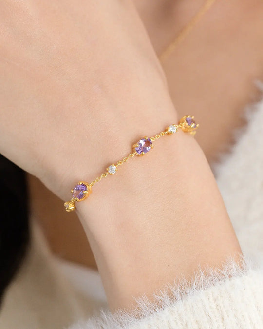 Lavender Amethyst Bracelet | 18k Gold Vermeil | Natural Gemstones with Simulated Diamonds Vianne Jewellery