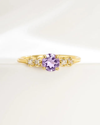 Lavender Amethyst Five Stone Ring in 18k gold vermeil with natural lavender amethyst and simulated diamonds