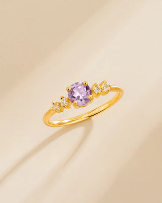 Lavender amethyst five stone ring with 18k gold vermeil and simulated diamonds