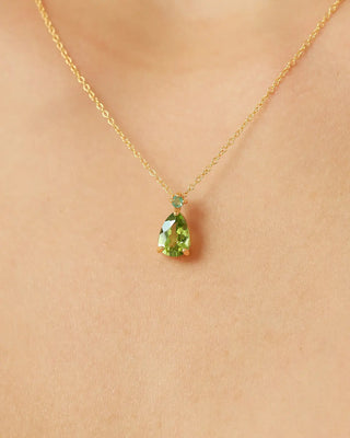 Emerald & Peridot pear cut pendant necklace in 18k gold vermeil on skin