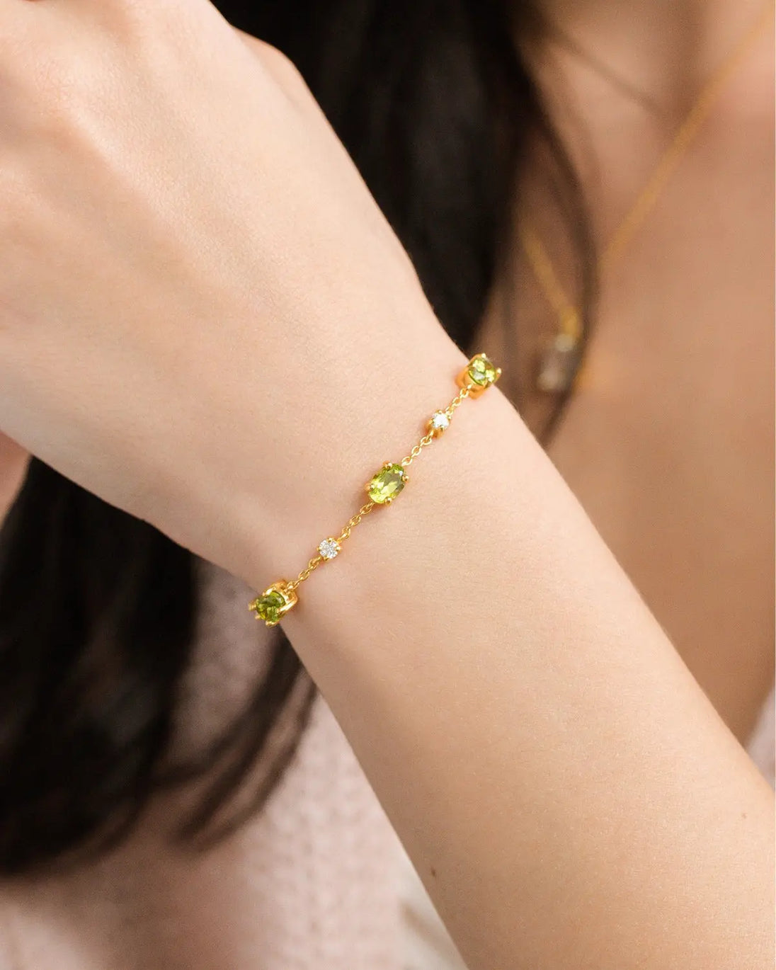 Peridot Bracelet | 18k Gold Vermeil | Natural Gemstones with Simulated Diamonds Vianne Jewellery