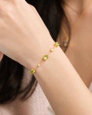 Peridot Bracelet | 18k Gold Vermeil | Natural Gemstones with Simulated Diamonds Vianne Jewellery