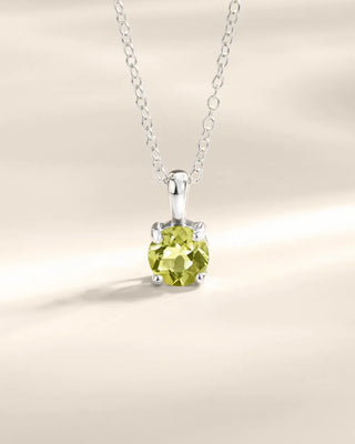 Sterling silver necklace with round cut peridot pendant for everyday wear