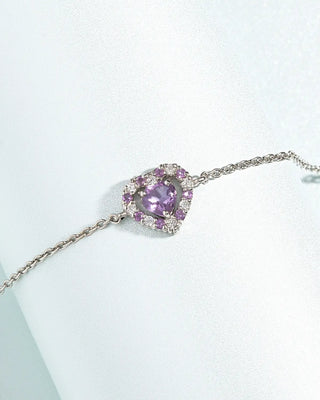 Purple heart lavender amethyst bracelet with simulated diamonds in sterling silver
