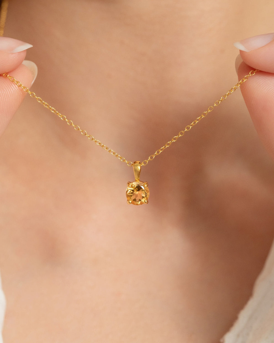 Citrine Solitaire Pendant Necklace in 18k Gold Vermeil Vianne Jewellery