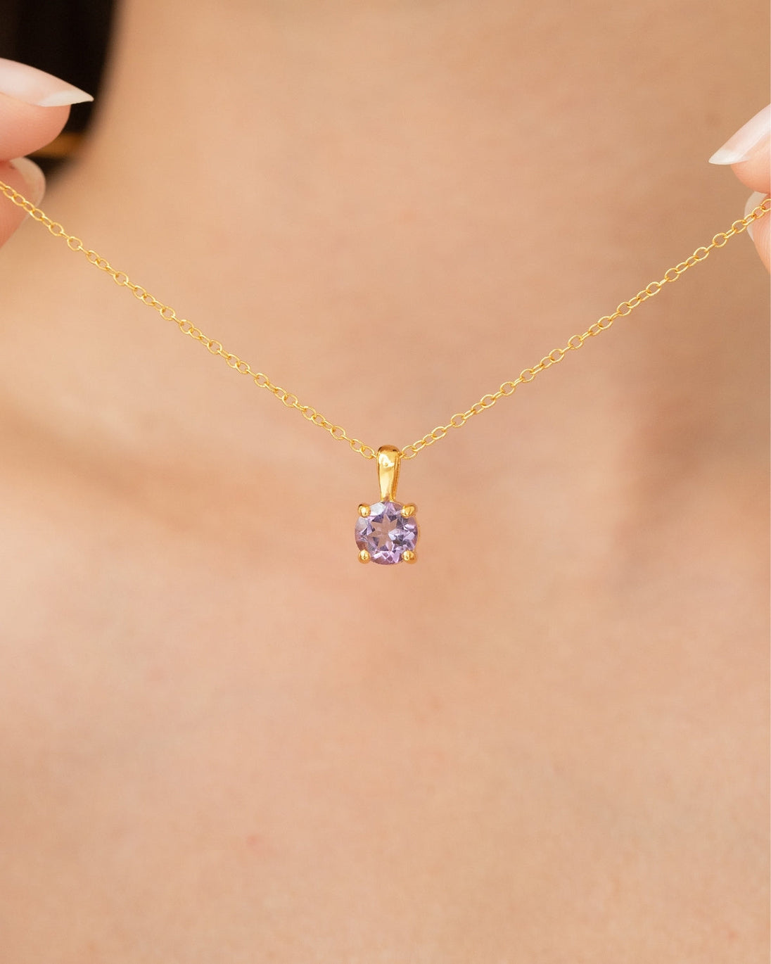 Lavender Amethyst Solitaire Pendant Necklace in 18k Gold Vermeil Vianne Jewellery
