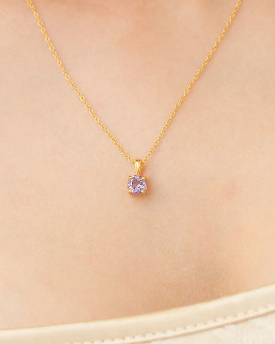 Lavender Amethyst Solitaire Pendant Necklace in 18k Gold Vermeil Vianne Jewellery