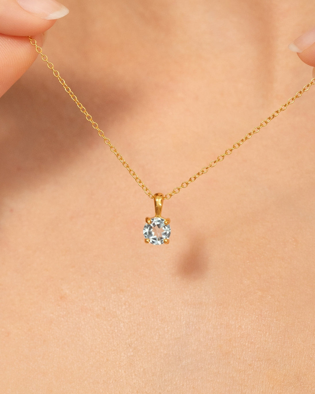 18k gold vermeil necklace with round cut sky blue topaz pendant from handcrafted blue topaz jewelry set