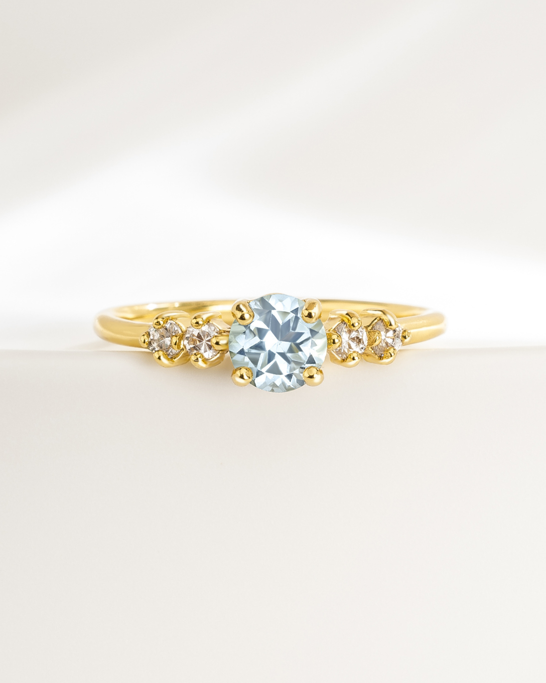 18k gold vermeil ring with round cut sky blue topaz and simulated diamonds, handmade blue topaz jewelry