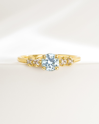 18k gold vermeil ring with round cut sky blue topaz and simulated diamonds, handmade blue topaz jewelry