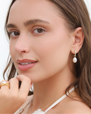 Pearl Hoop Drop Earrings with Removable Pearls  in 18k Gold Vermeil Vianne Jewellery
