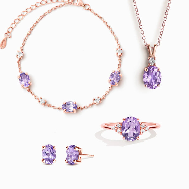 Complete Set - Amethyst Jewellery Set in 18k Rose Gold Vermeil Vianne Jewellery