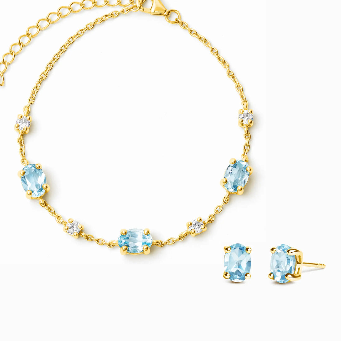 Mini Blue Topaz Jewellery Set | 18k Gold Vermeil | Bracelet & Earrings Set Vianne Jewellery