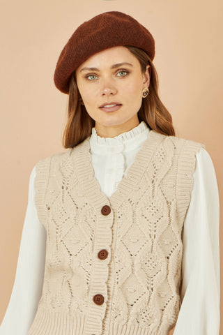 Brown Soft Knitted Beret Yumi