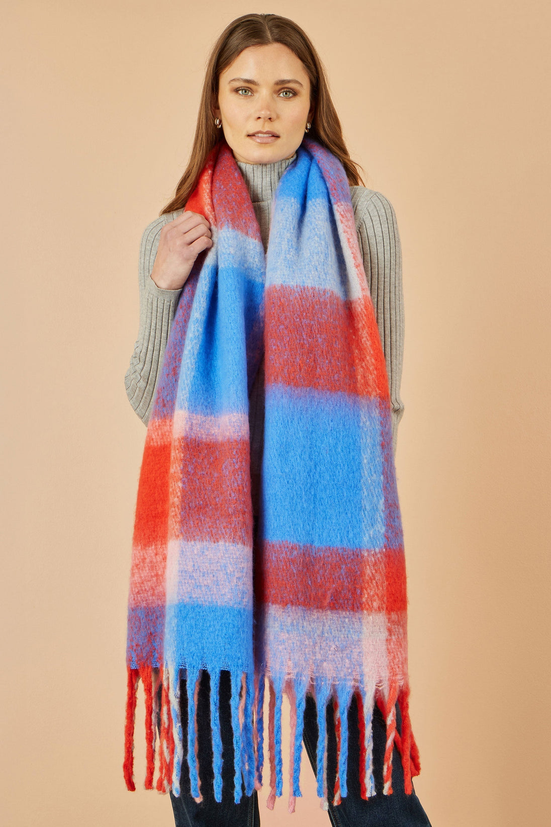 Orange And Black Check Soft Scarf Yumi